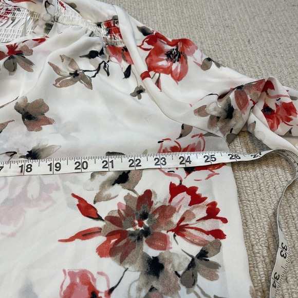 Rose + Olive Women's 2X floral Flowy button down blouse 3/4 Sleeves Cream - Picture 6 of 7